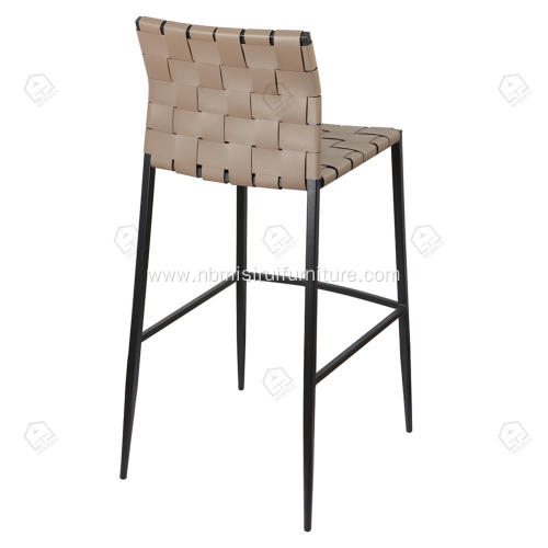 Minimalist khaki hand woven saddle leather bar stool